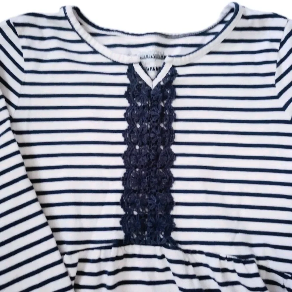 Oshkosh B'Gosh Long Sleeve Navy Blue Striped Top sz L 10/12 Girls Baby DollStyle